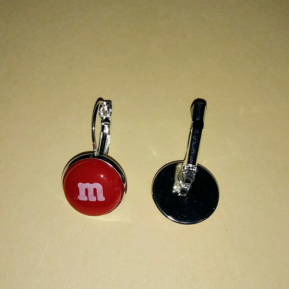 Women's Red M&M Dangling Earrings